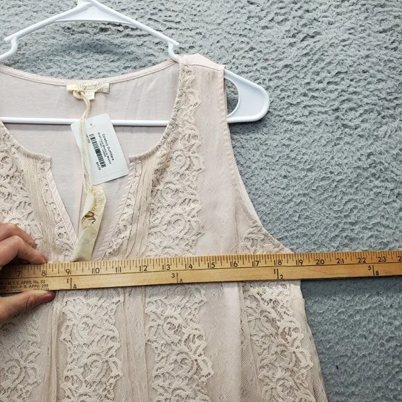 Mystree Blouse Tops Womens L Tan‎ Lined Blush Lace Cowboy Outfitters Sleeveless - Picture 8 of 8